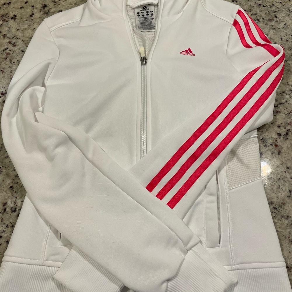 Adidas Women's White Jacket with Red Stripes